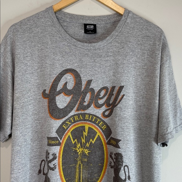 Obey Mens Vintage Extra Bitter Since 1989 Graphic T-Shirt Heather Grey Crew L - Picture 5 of 11